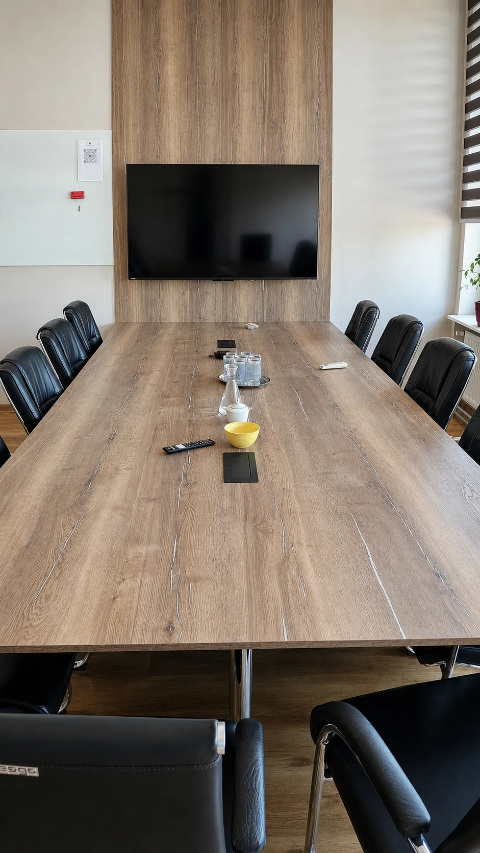 Sala konferencyjna widziana od strony stołu